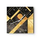 Modern Wanduhr 30x30cm Quadrat Analog Glasuhr Golden Schwarz Figuren Art Glas