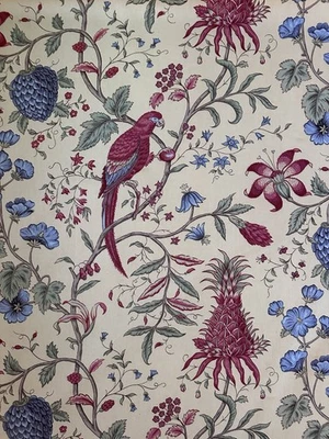 GP & J Baker Parrot and Pineapple Fabric Floral/Parrots 4 Yards Cotton Chintz - Image 1 of 4