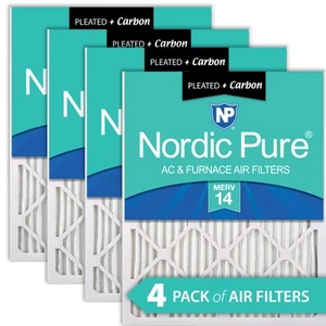 14x24x1 (13_3/4x23_3/4) Pleated Air Filters MERV 14 Plus Carbon 4 Pack - Picture 1 of 7