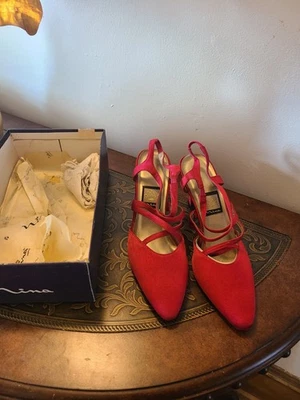 NEW VTG Nina Kathyna Beet Goya Silk Heels Slingbacks Sz 10M NOS - Image 1 of 4