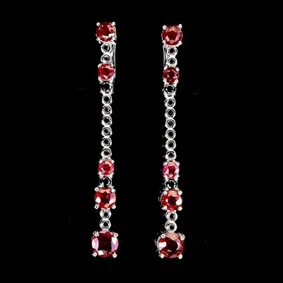 925 Sterling Silver Earrings Round Ruby 5mm Spinel Natural Gemstone Jewelry - Image 1 of 4