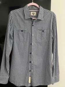 Men’s Checked Navy & White POLICE Long Sleeve Shirt Hardly Worn - Picture 1 of 7