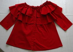 Damen Gr. M tiefrote Bluse/Top/Shirt mit Doppelrüschen, Knopfleiste, 3/4 Arm - Bild 1 von 3