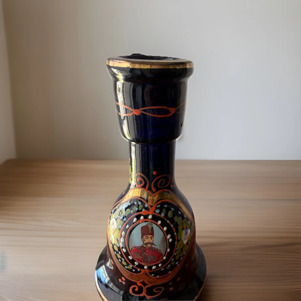 "Jarrón decorativo/base de cachimba de vidrio dorado azul cobalto persa bohemio 10""" Foto 1 de 4