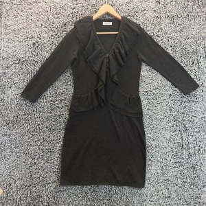 Calvin Klein Vestito Donna Maglione Pullover Piccolo PETITE Grigio Maglia Scollo V Bottone - Foto 1 di 12