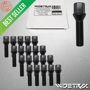 20pc 12x1.5 Black Wheel Lug Bolts 17mm Hex Cone 40mm Shank For Mercedes BMW - Picture 1 of 5