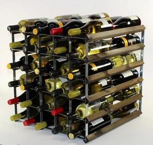 Double depth 60 bottle dark oak stained wood and metal wine rack ready to use - Picture 1 of 2