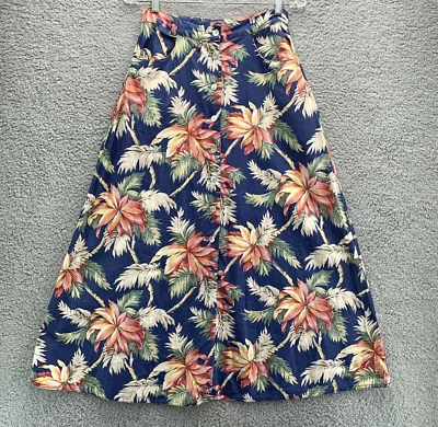 Vintage Cambridge Dry Goods Skirt Womens 6 Blue Floral Linen Blend Tropical - Image 1 of 4