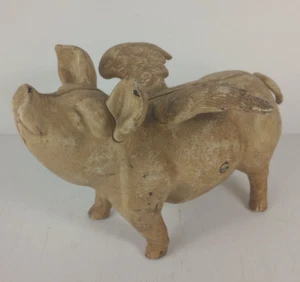 Vintage Cast Iron Piggy Bank 10 Inches Heavy Flying Pig - Picture 1 of 4
