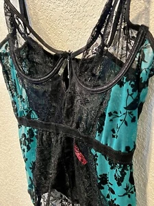 Seven Til Midnight Garter Lingerie Emerald Green Lace Mesh Underwire Support XL - Picture 1 of 10