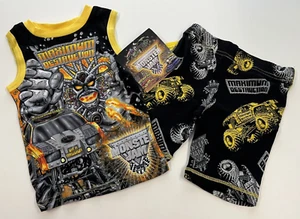 Schlafanzug 92/98 Monster Truck Nachtwäsche kurz USA Sommer Baumwolle Auto - Bild 1 von 5