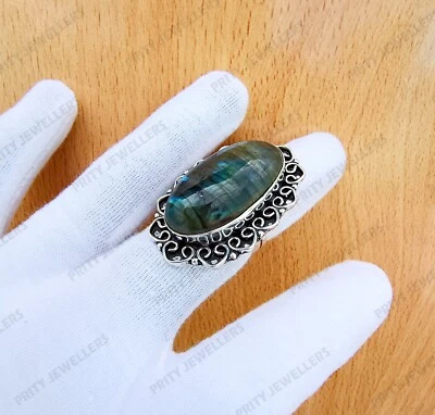 Natural Labradorite Gemstone Ring, 925 Sterling Silver Ring, Handmade Ring - Image 1 of 4