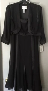Mother of the Bride Black Chiffon Satin Sleeveless Dress 2 Piece Matching Bolero - Picture 1 of 12