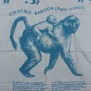 Vintage Cotton Tea Towel Terry Milne for Circle Designers African Chacma Baboon - Picture 1 of 3