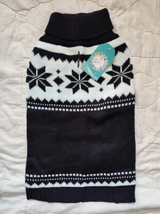 Mihachi Hundepullover Wintermantel, schwarze Schneeflocken, Größe M **NEU MIT ETIKETT** - Bild 1 von 5