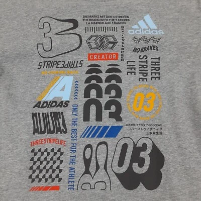 Camiseta Adidas Juvenil Extra Grande Gris 3 Rayas Carreras Sin Frenos Atlética Corta T Foto 1 de 4
