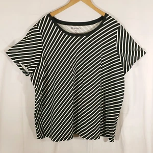 Roaman's Women's Plus Size 2X 26/28 Tunic Top Black White Diagonal Stripe NWOT - Picture 1 of 8