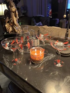 Margarita Pitcher and with 3 Glasses. Painted Red Peppers Beatiful - Picture 1 of 4