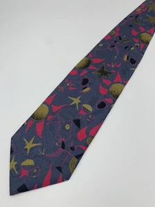 CORBATA DE SEDA VINTAGE VÍA CONDOTTI PARA HOMBRE AÑOS 90 púrpura, amarillo, rosa abstracto pescado y sol - Imagen 1 de 3