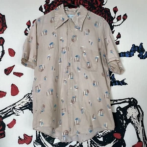 VTG 70s MCM K Mart Shirt Permanent Press Short Sleeve Button Up Men's L 16 USA - Picture 1 of 3