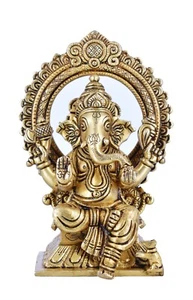 Messing Ganesha Statue Gott Hindu Lord Ganesh Idol Elefant Figur Skulptur Gott - Bild 1 von 7