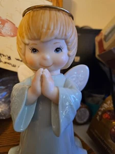 Porcelain Classic Treasures Praying Blue Angel 8" High Figurine Statue Halo - Picture 1 of 12