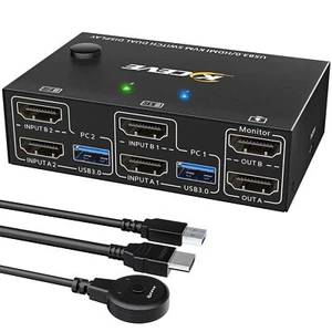 Commutateur KVM USB 3.0 HDMI 2 PC 2 Monitore Simulation EDID 4K@60Hz Extended... - Photo 1/9