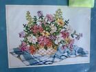 Bouquet on Blue Tablecloth Stamped Cross Stitch Kit NIP 14x10