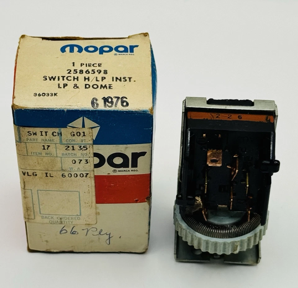 1966 - 1967 年普利茅斯 Belvedere GTX 卫星车头灯开关 2586598 NOS — 第 1/4 张图片