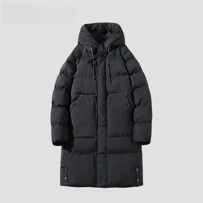 Men Oversized Warm Long Coat Loose Mid-Length Hooded Cotton Padded Coat Winter - Image 1 of 4