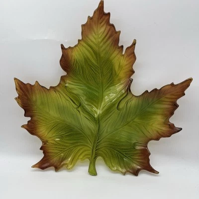 Autumn Leaf Shaped Glass Plate Bowl Decor Serving Maple Fall Harvest 14" x 14" - Image 1 of 4