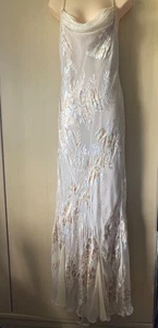 Monsoon Silk Almond Y2k Devore bias Wedding Bride Evening Prom Dress UK16 - Picture 1 of 17