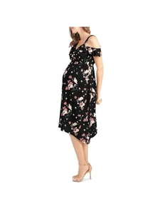 INGRID & ISABEL Womens Black Asymmetrical Flutter Sleeve Midi Dress Maternity XS - Picture 1 of 9
