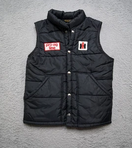 Vintage 70s Swingster International Harvester Vest Mens S Black Quilted Button - Picture 1 of 8
