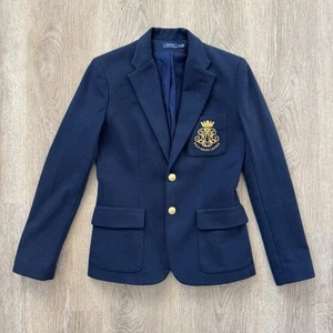 Polo Ralph Lauren Women’s 10 Navy Blue Equestrian Blazer RRL Gold Crown Buttons - Picture 1 of 13