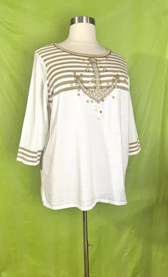 QUACKER FACTORY Sweater Women’s Plus Size 2X Anchor Embellished 3/4 Sleeve - Image 1 of 4