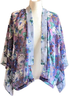 Topshop 6UK Kimono Floral Purple Boho Festival Lagenlook Sheer Open Front 34EU - Image 1 of 4