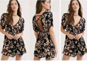 Free People Black on the Edge Romper Shorts Festival Flowy Strappy Back Sz XS TP - Picture 1 of 11