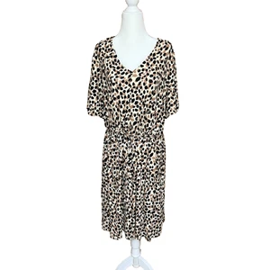 Skies Are Blue Curvy Dress Size 1X Leopard Animal Print Elastic Waist V-Neck NWT - Picture 1 of 16