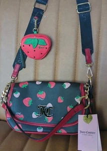 Neu mit Etikett Juicy Couture Schultertasche Erdbeere schwarz Lakritz Sweet N Juicy FR Klappe - Bild 1 von 12