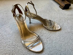 Ann Taylor Women's silver strappy leather heels size 7.5 - Picture 1 of 2