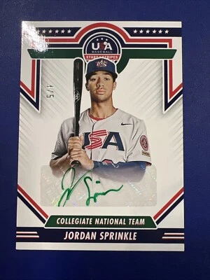 2022 Panini Stars and Stripes Green Auto 4 /5 Jordan Sprinkle - Image 1 of 4