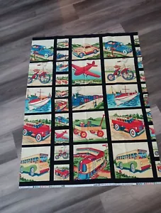 2008 Michael Miller Transportation Cars Train Bus Cotton Fabric Panel 33 " x 44" - Picture 1 of 6