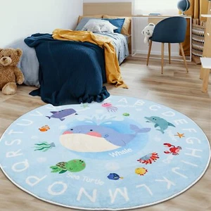 Round ABC Rug for Kids Room,5.2 ft Washable Circle Nursery Rug,Kids Rug Carpet - Picture 1 of 7