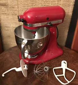 Kitchen Aid Artisan Red Mixer with Large Bowl with Handle, 3 Mixing Tools - Picture 1 of 12