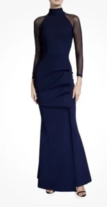 Chiara Boni Maylys Langarm-Illusionskleid mit Stehkragen Größe 16 neu mit Etikett Einzelhandel: 995 $ - Bild 1 von 11