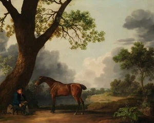 Horse Dog & Man under Tree Print 11x14 200y Ink Museum 100% Cotton Paper A20 - Picture 1 of 5