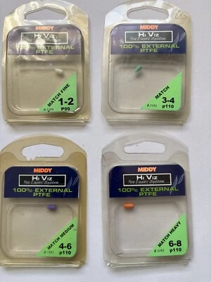 MIDDY TACKLE 2 X MIDDY PTFE AUSSENBUCHSE MATCH FEIN HOHE SICHTBARKEIT ALLE GRÖSSEN NEU!!!