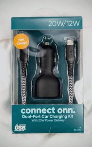 ONN. 32W DUAL-PORT CAR CHARGING KIT WITH USB-C CHARGING CABLE - Picture 1 of 2
