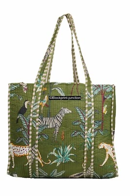 Bolso de Mano Grande Acolchado Algodón Verde Indio Bolso de Mano para Compras, Bolso de Hombro Foto 1 de 4